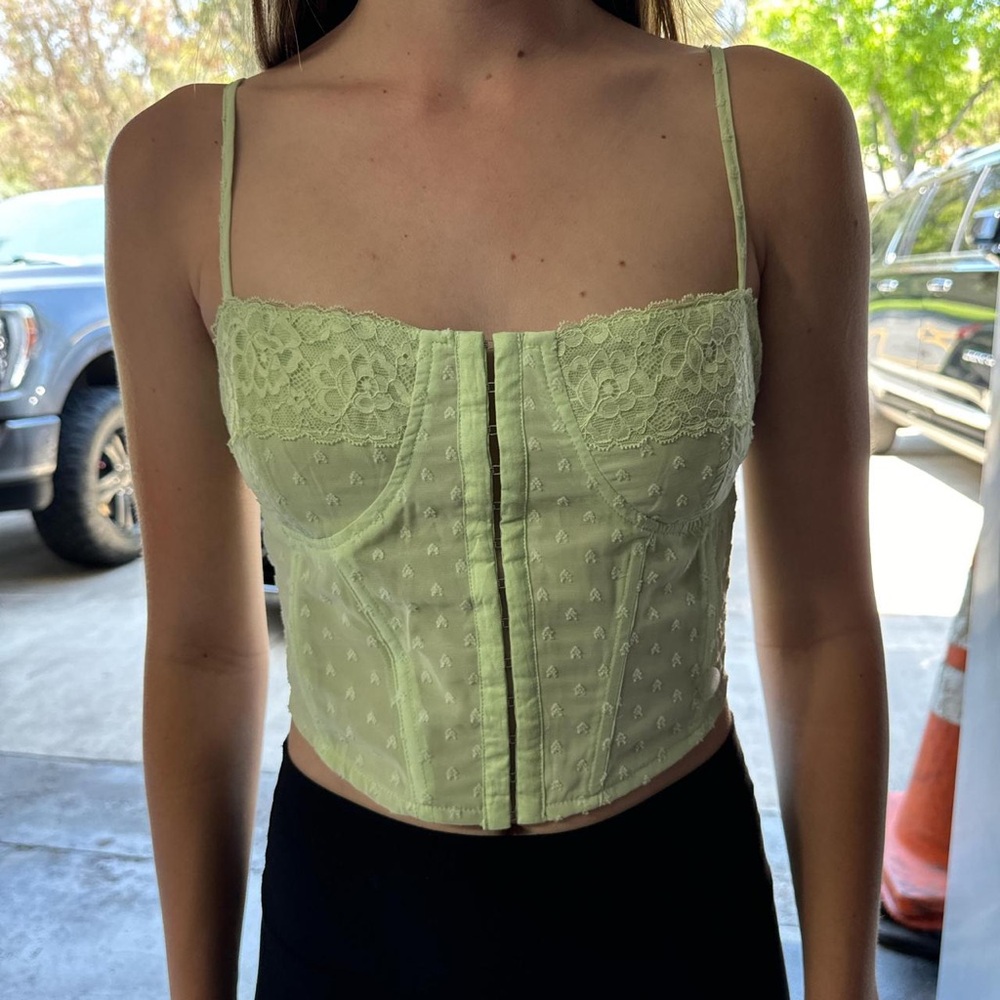 LA Hearts PacSun Green Lace Bustier Top